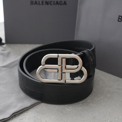 Balenciaga Men's Bb Large Belt in Black-3.5cm