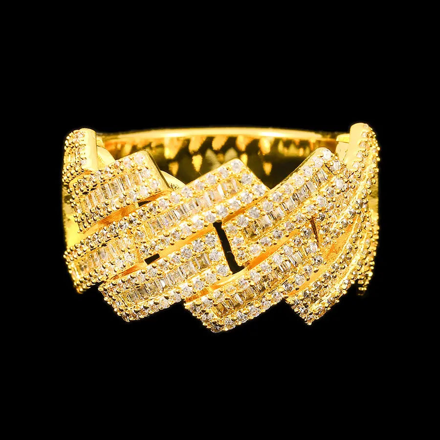 ゴールド Iced Out プロング チェーン リング
