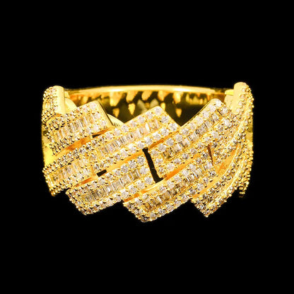 ゴールド Iced Out プロング チェーン リング