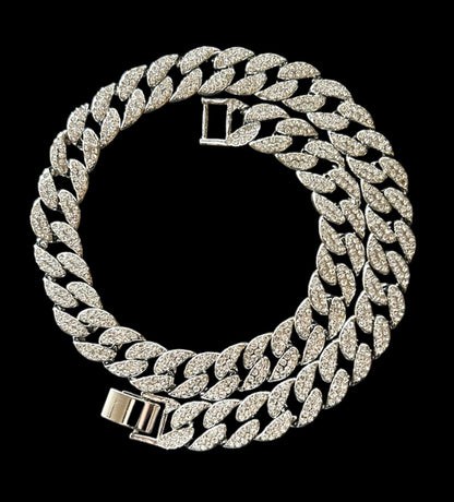 シルバー Iced Out キューバン チェーン ネックレス