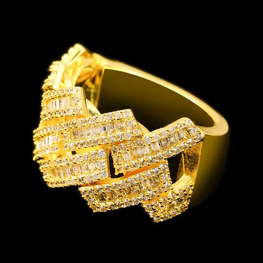 ゴールド Iced Out プロング チェーン リング