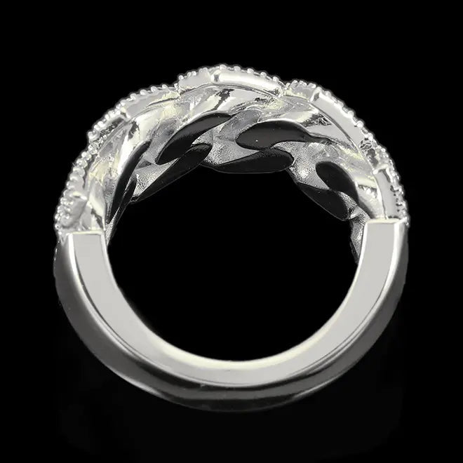 シルバー Iced Out プロング チェーン リング