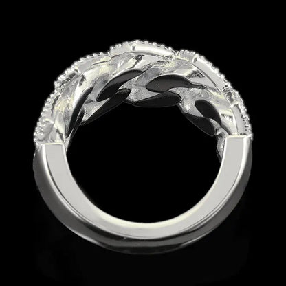 シルバー Iced Out プロング チェーン リング