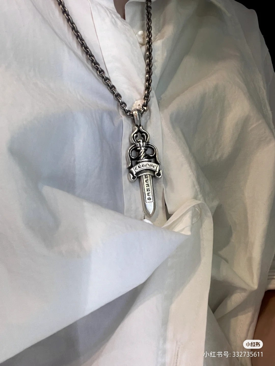 CHROME HEARTS クロムハーツ  ダガーペンダントラージ＆ ペーパーチェーンネックレス20インチ