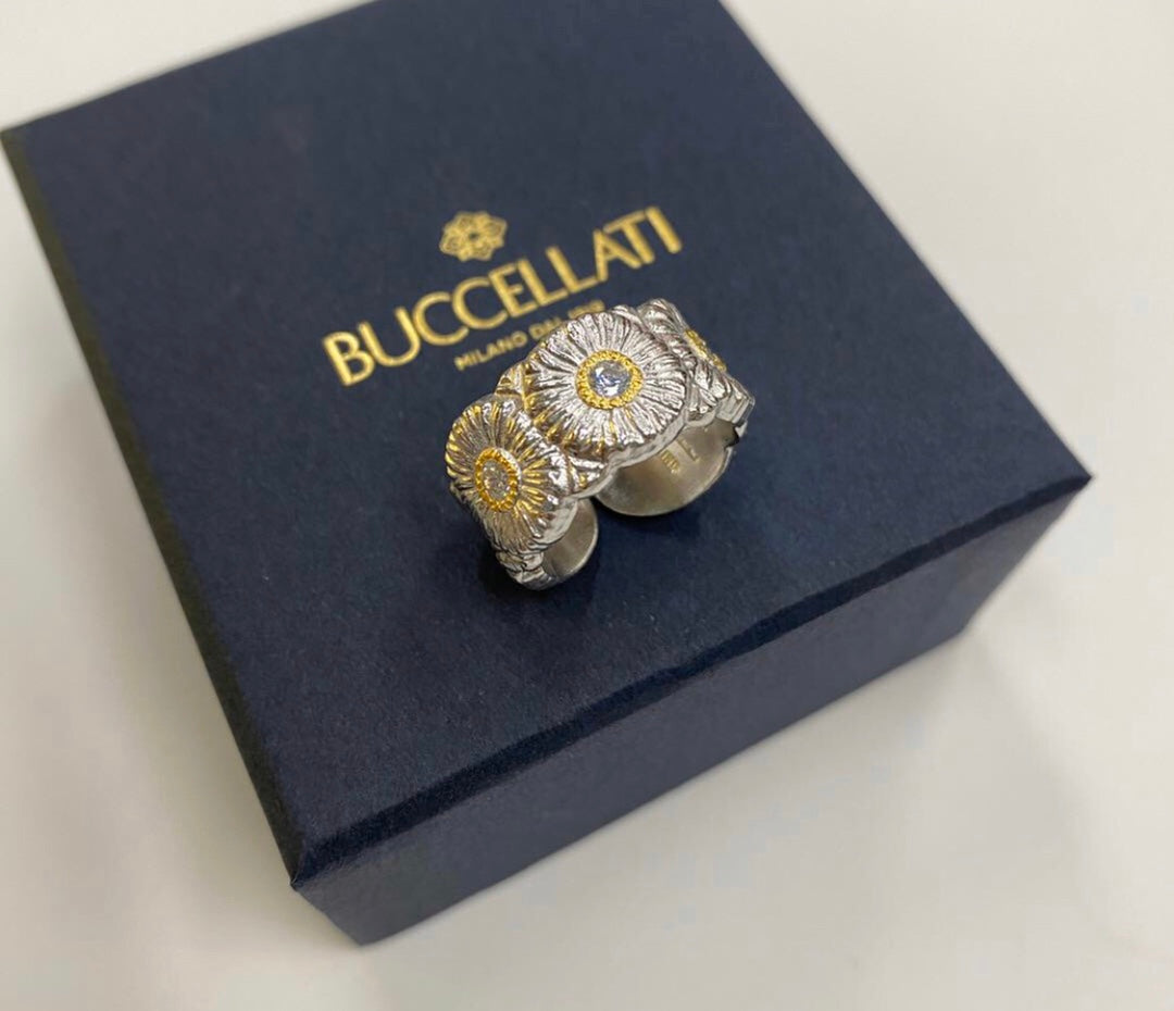Buccellati Silver and vermeil eternal ring with brown diamonds