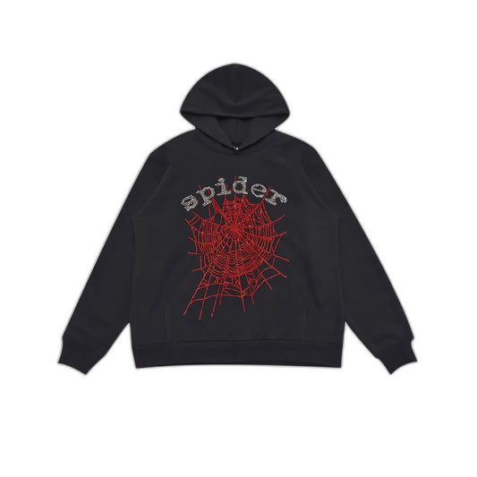 SP5DER Rhinestone OG Web V2 "Black" hoodie