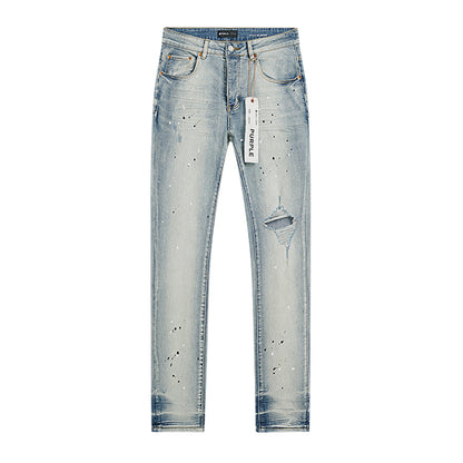 PURPLE BRAND P002 MID Indigo Distressed Splay Jeans