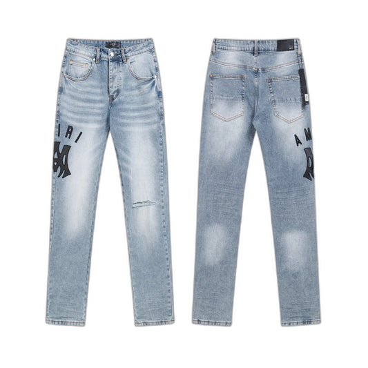 Amiri Men's Suede Applique Skinny Jeans