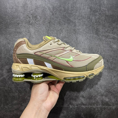 Supreme × Nike Shox Ride 2 "Neutral Olive/Electric Green-Pilgrim"