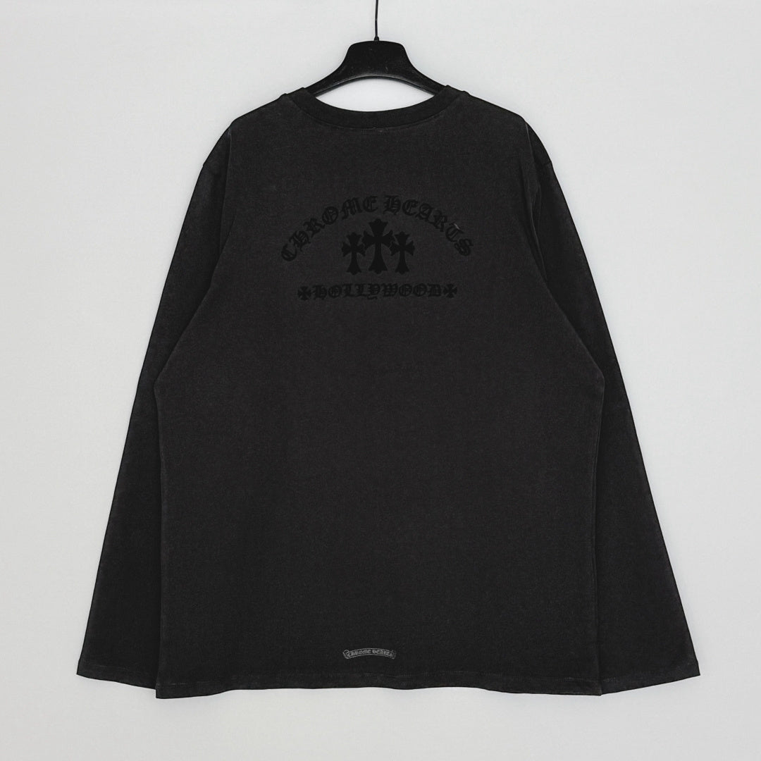Chrome Hearts Flocked Print Cross Long-Sleeve T-Shirt
