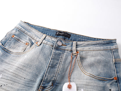 PURPLE BRAND P002 MID Indigo Distressed Splay Jeans