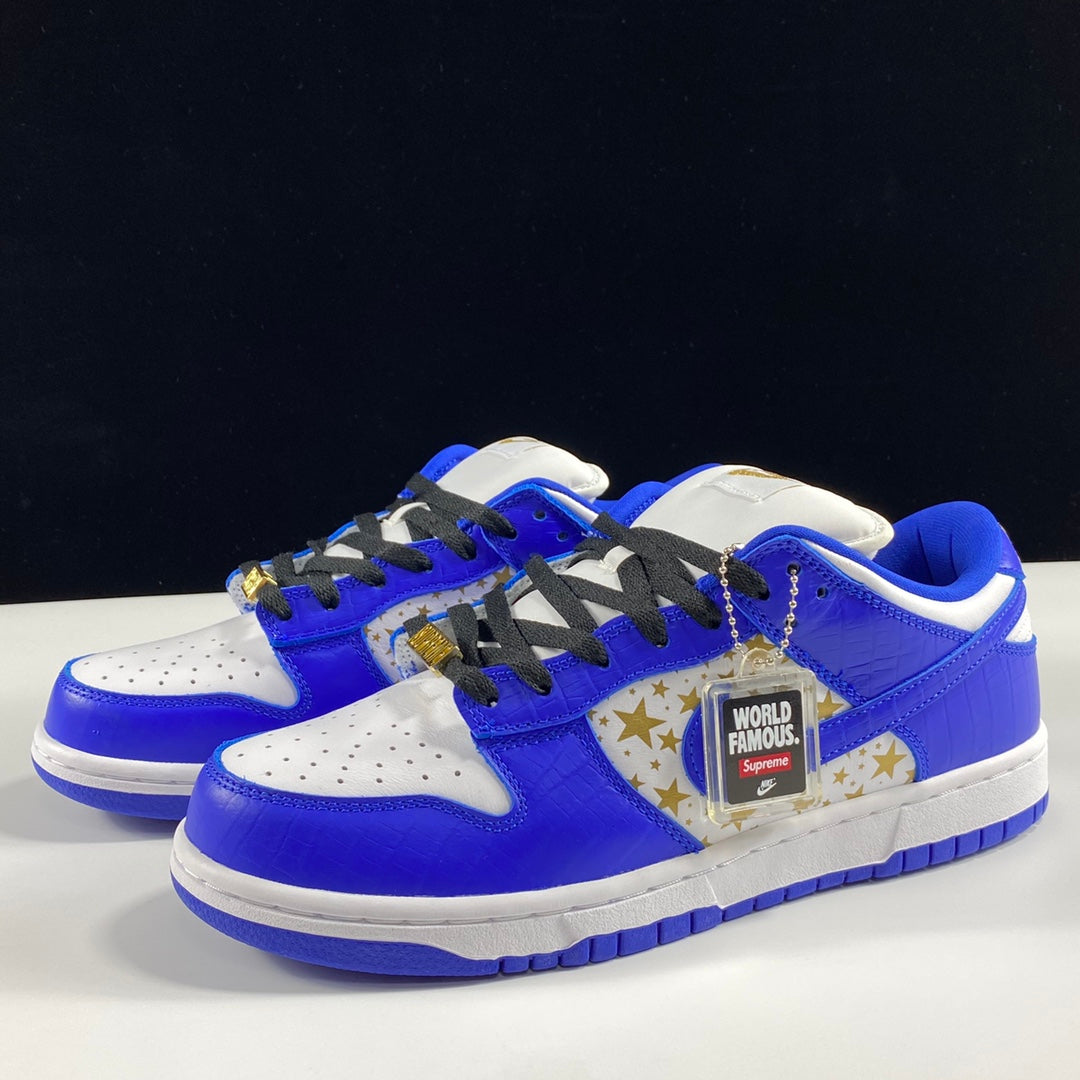 Supreme × Nike SB Dunk Low OG QS "Gold Stars" White/Hyper Blue"
