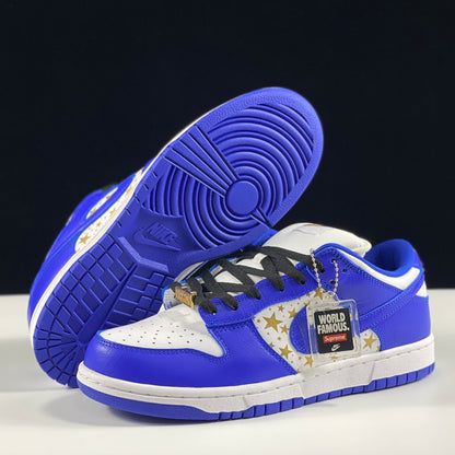 Supreme × Nike SB Dunk Low OG QS "Gold Stars" White/Hyper Blue"