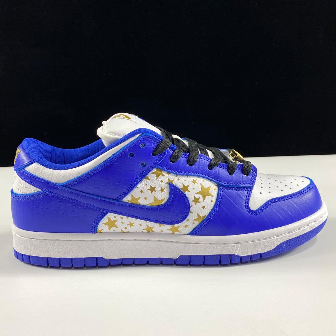 Supreme × Nike SB Dunk Low OG QS "Gold Stars" White/Hyper Blue"