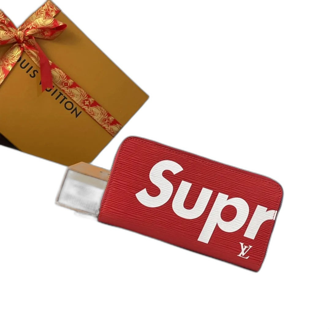 Louis Vuitton x Supreme Portefeuille Brazza Long Wallet in Red Epi Leather