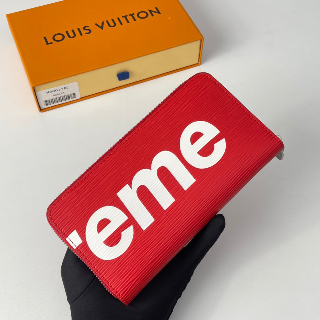Louis Vuitton x Supreme Portefeuille Brazza Long Wallet in Red Epi Leather