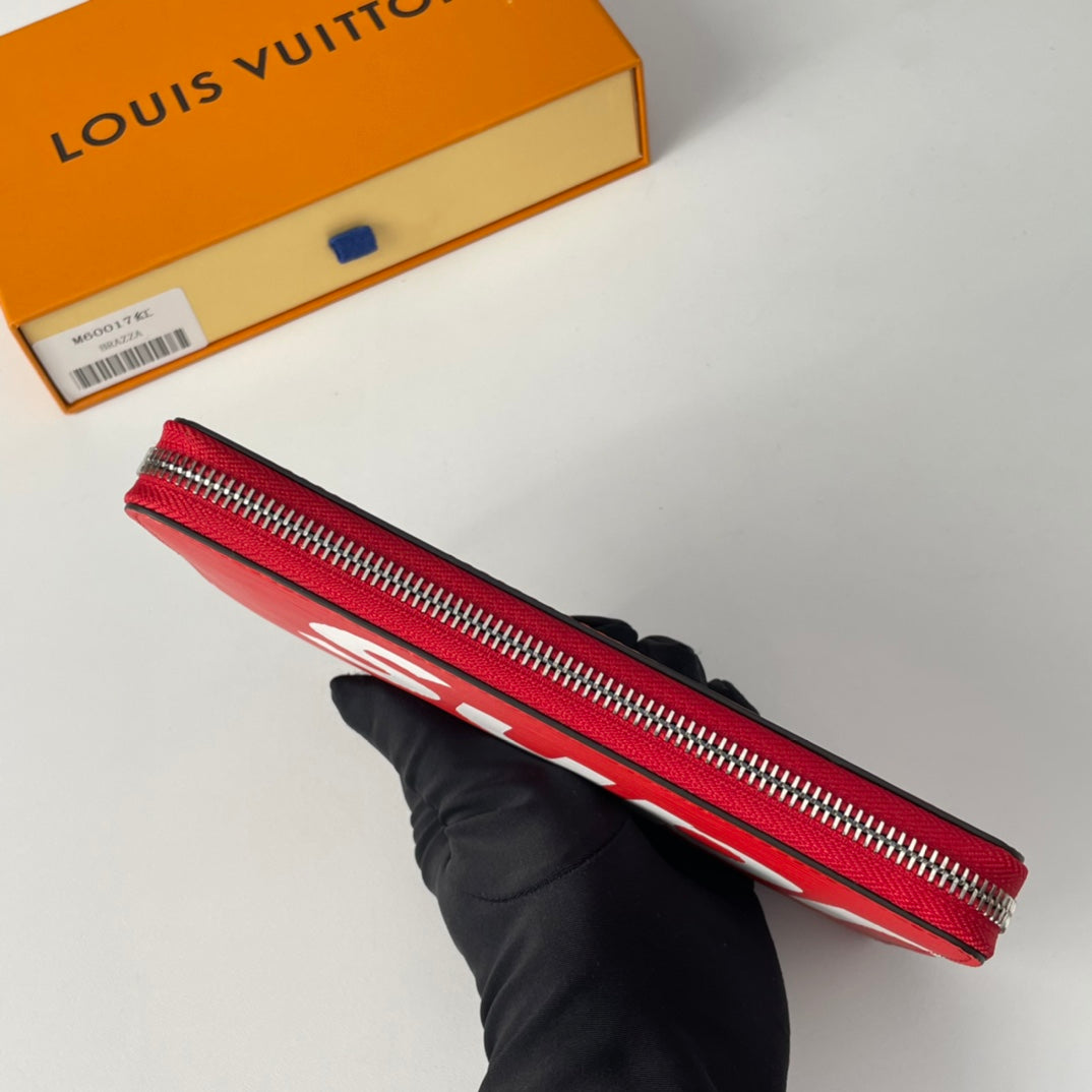 Louis Vuitton x Supreme Portefeuille Brazza Long Wallet in Red Epi Leather
