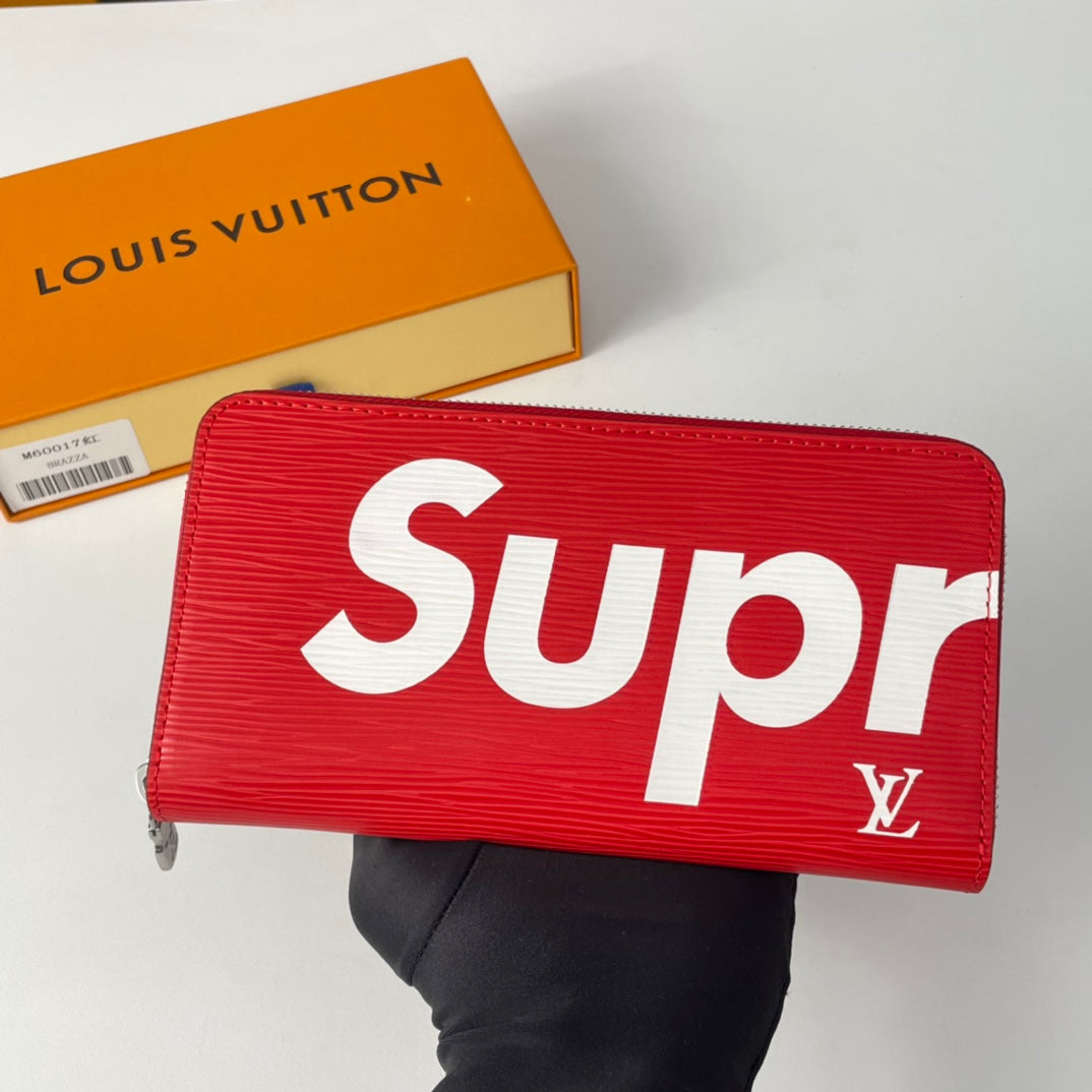 Louis Vuitton x Supreme Portefeuille Brazza Long Wallet in Red Epi Leather