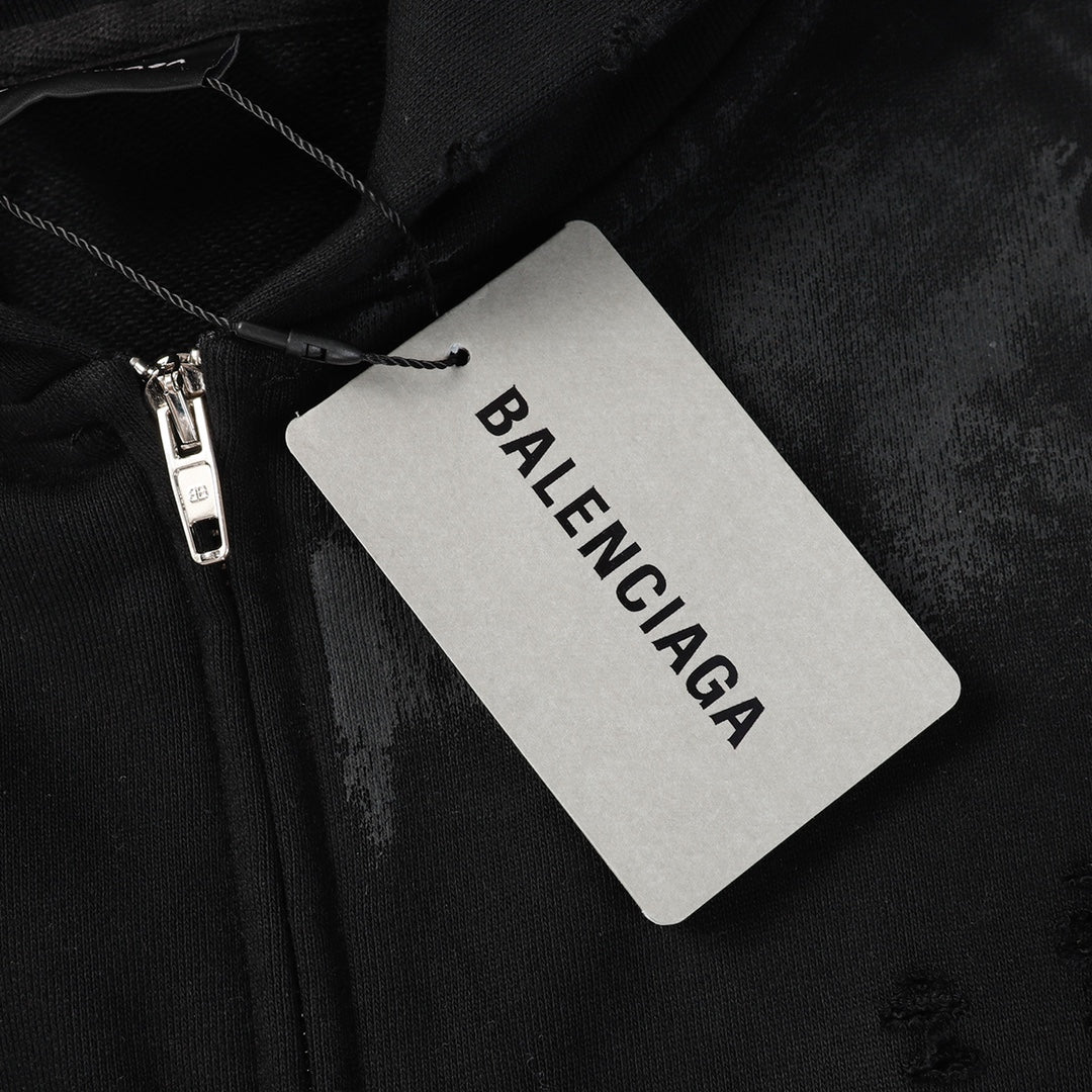 Balenciaga Eiffel Tower Paris Night Distressed Zipper Hoodie