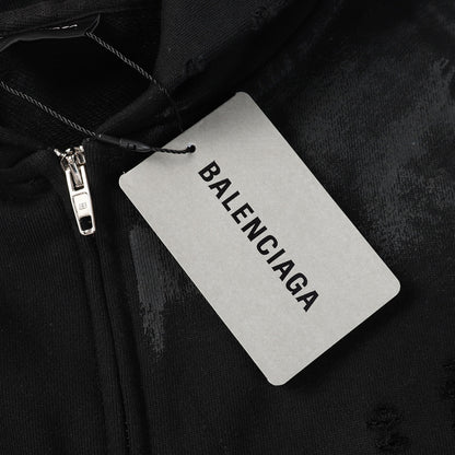 Balenciaga Eiffel Tower Paris Night Distressed Zipper Hoodie