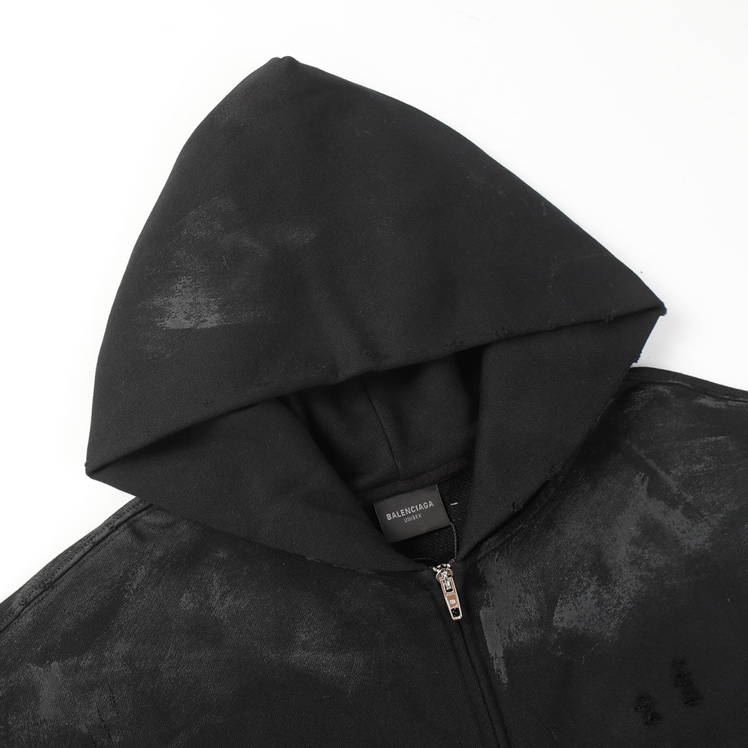 Balenciaga Eiffel Tower Paris Night Distressed Zipper Hoodie