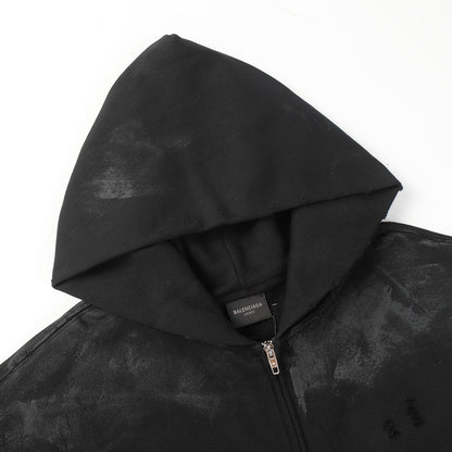 Balenciaga Eiffel Tower Paris Night Distressed Zipper Hoodie