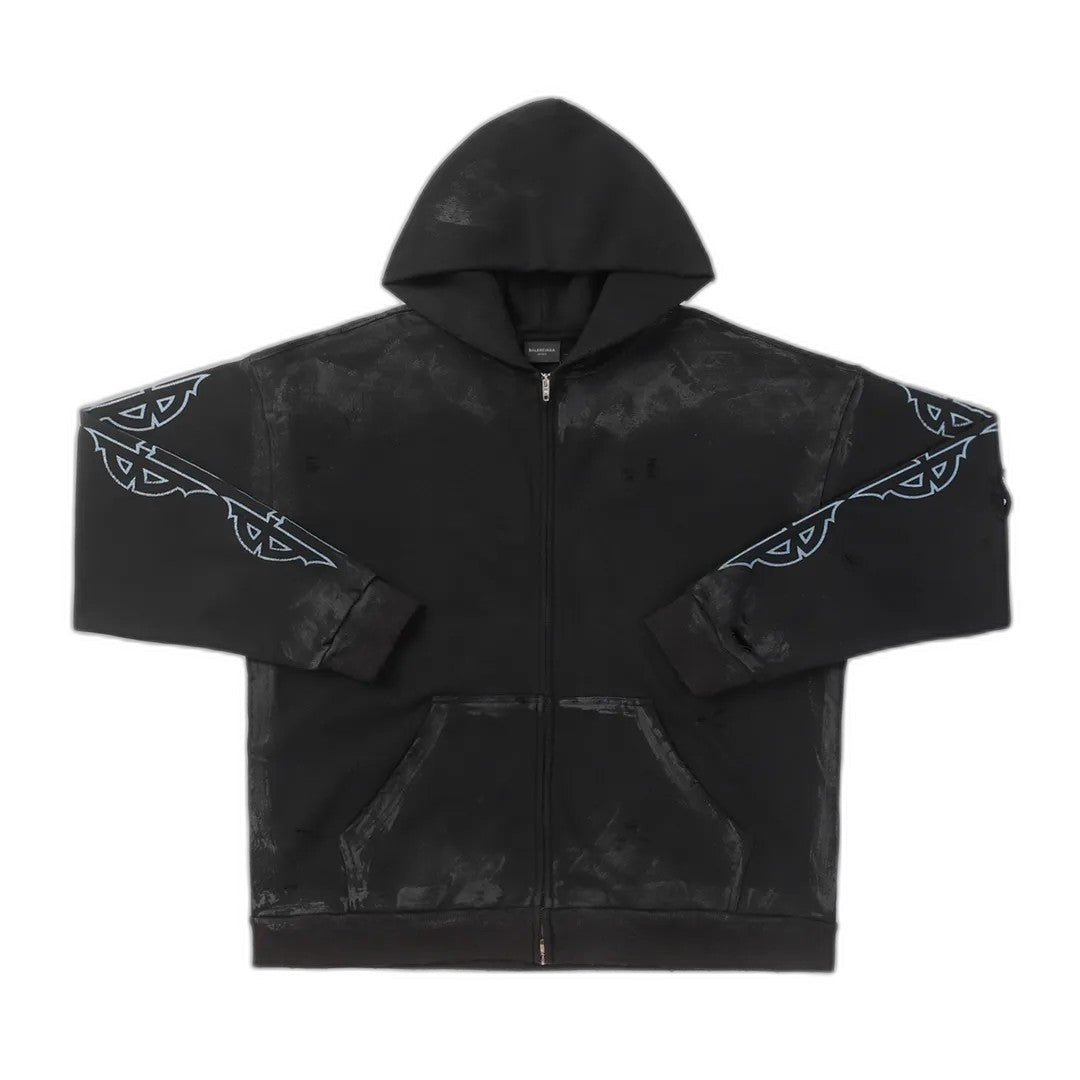 Balenciaga Eiffel Tower Paris Night Distressed Zipper Hoodie