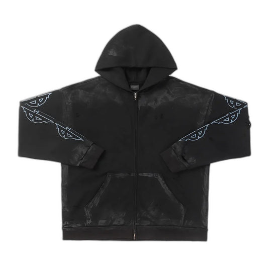 Balenciaga Eiffel Tower Paris Night Distressed Zipper Hoodie