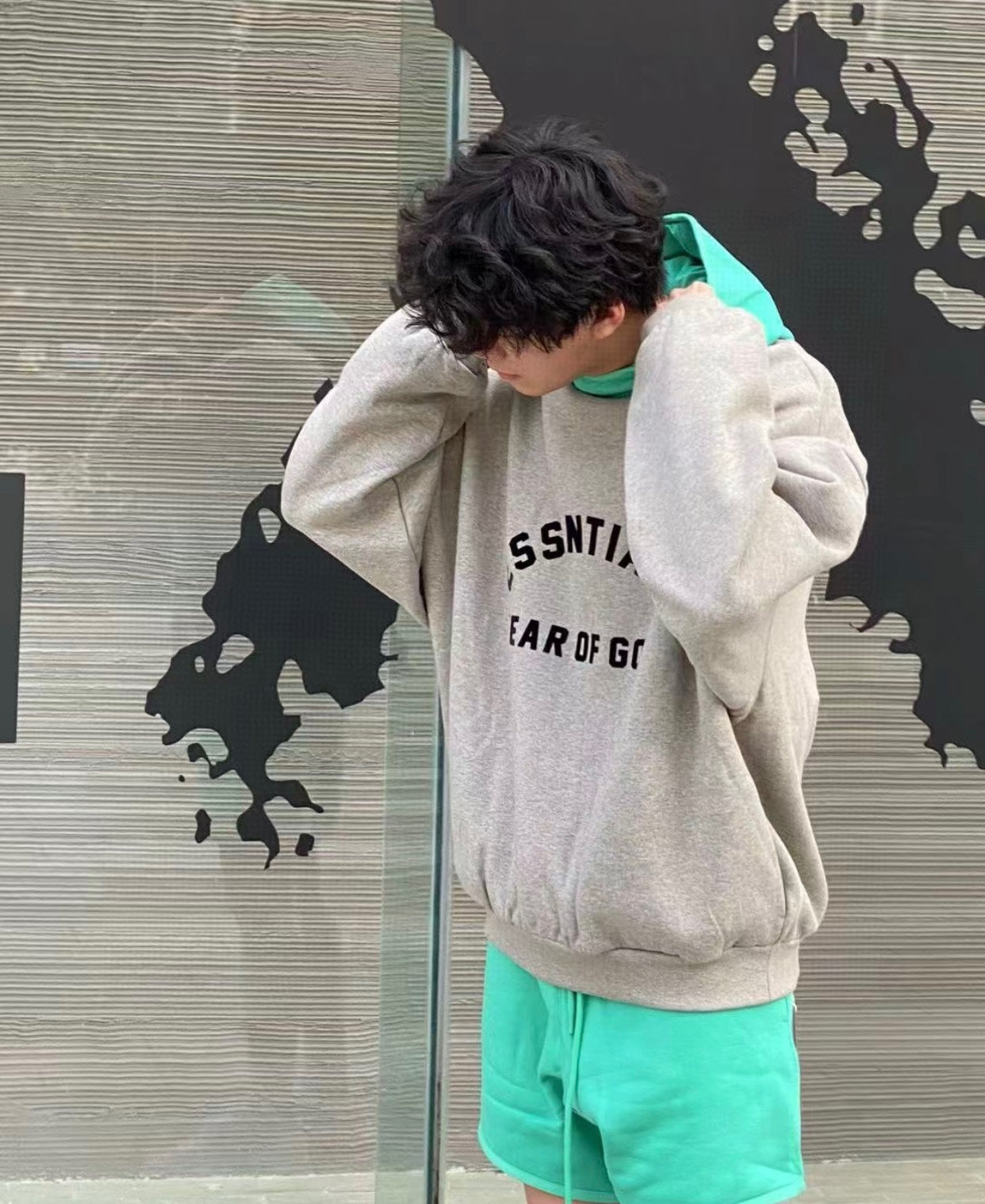 ESSENTIALS Nylon Fleece Hoodie/Dark Heather