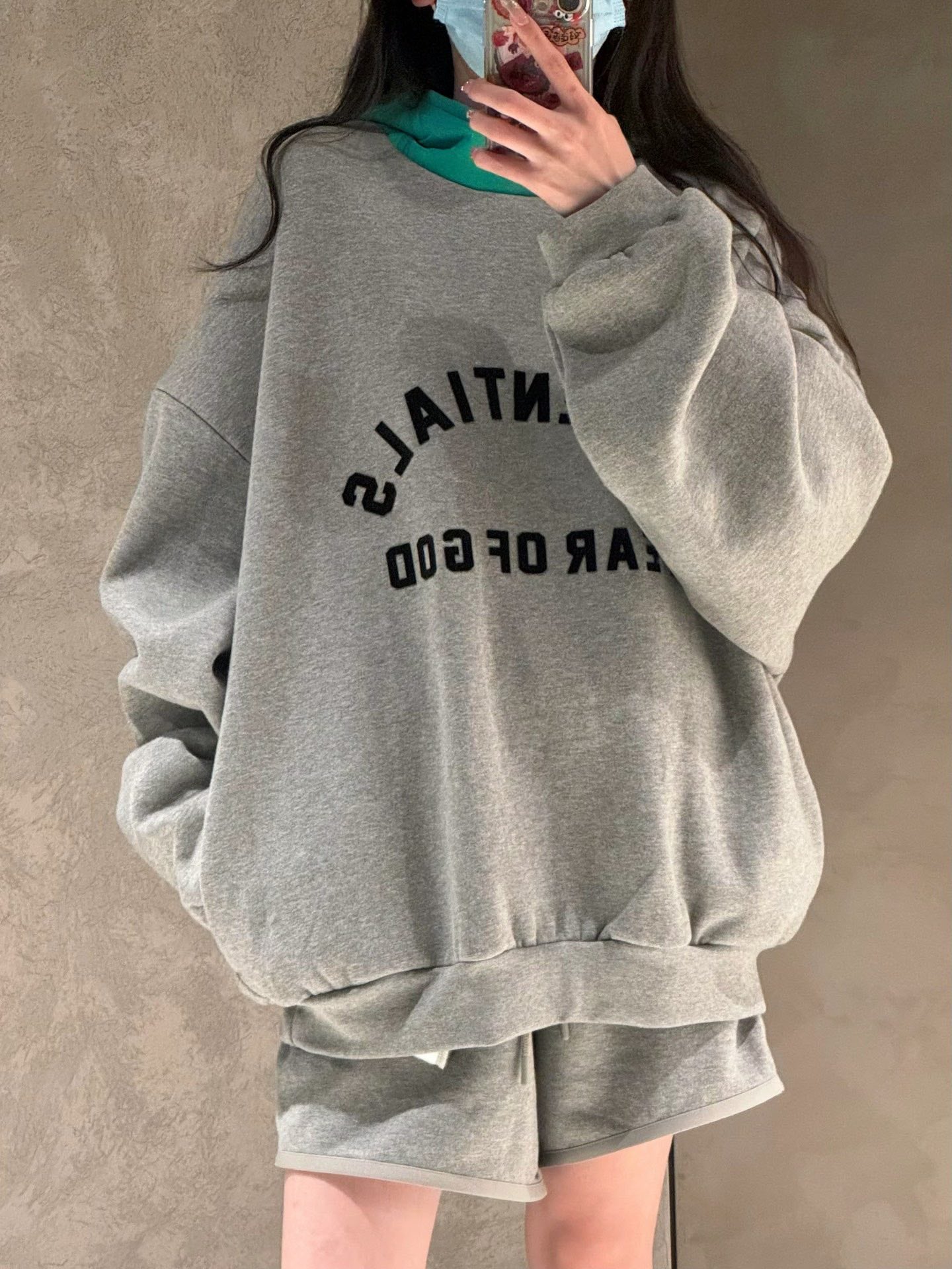 ESSENTIALS Nylon Fleece Hoodie/Dark Heather