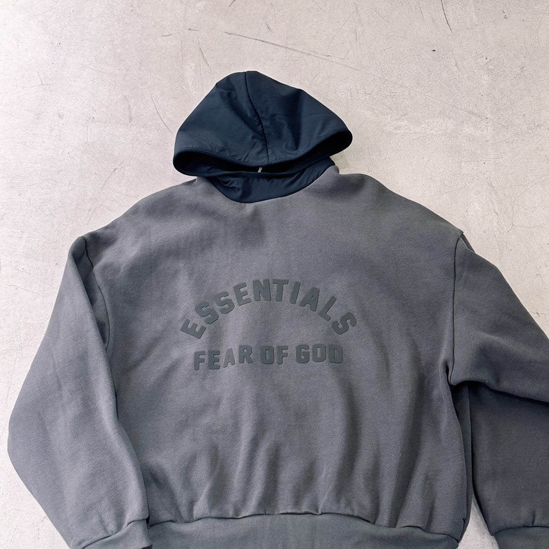 ESSENTIALS Nylon Fleece Hoodie/Dark Heather