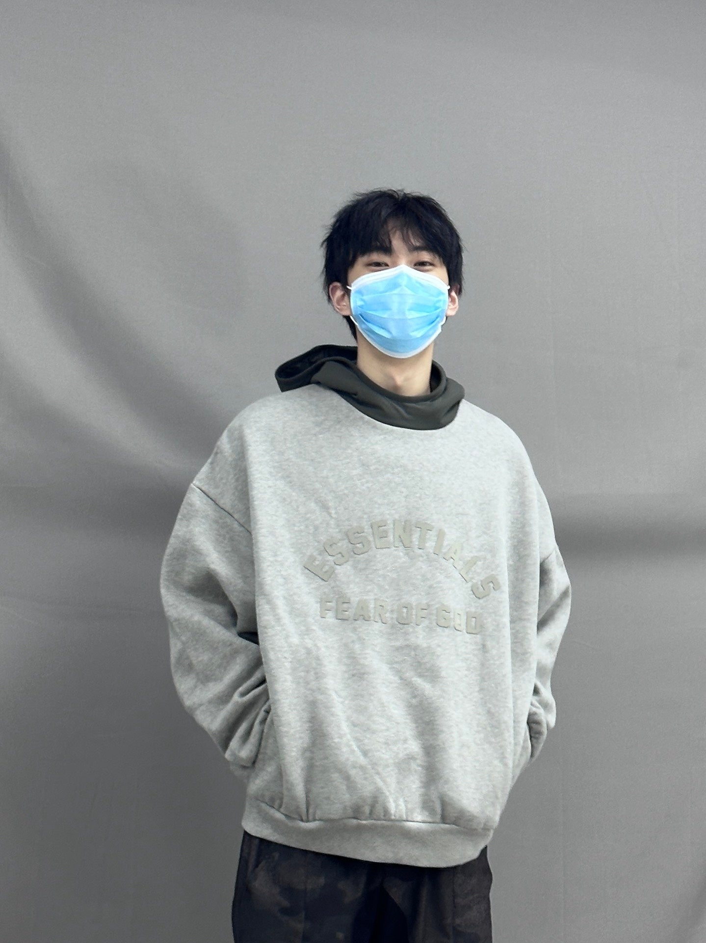 ESSENTIALS Nylon Fleece Hoodie/Dark Heather