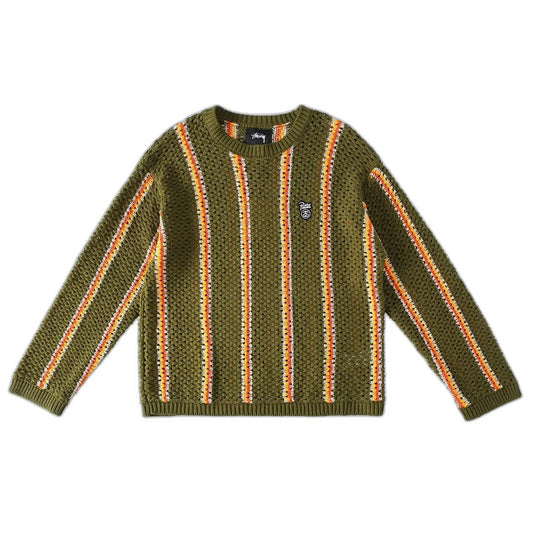 Stussy x Patta Stripe Loose Gauge Crewneck Sweater "Olive"