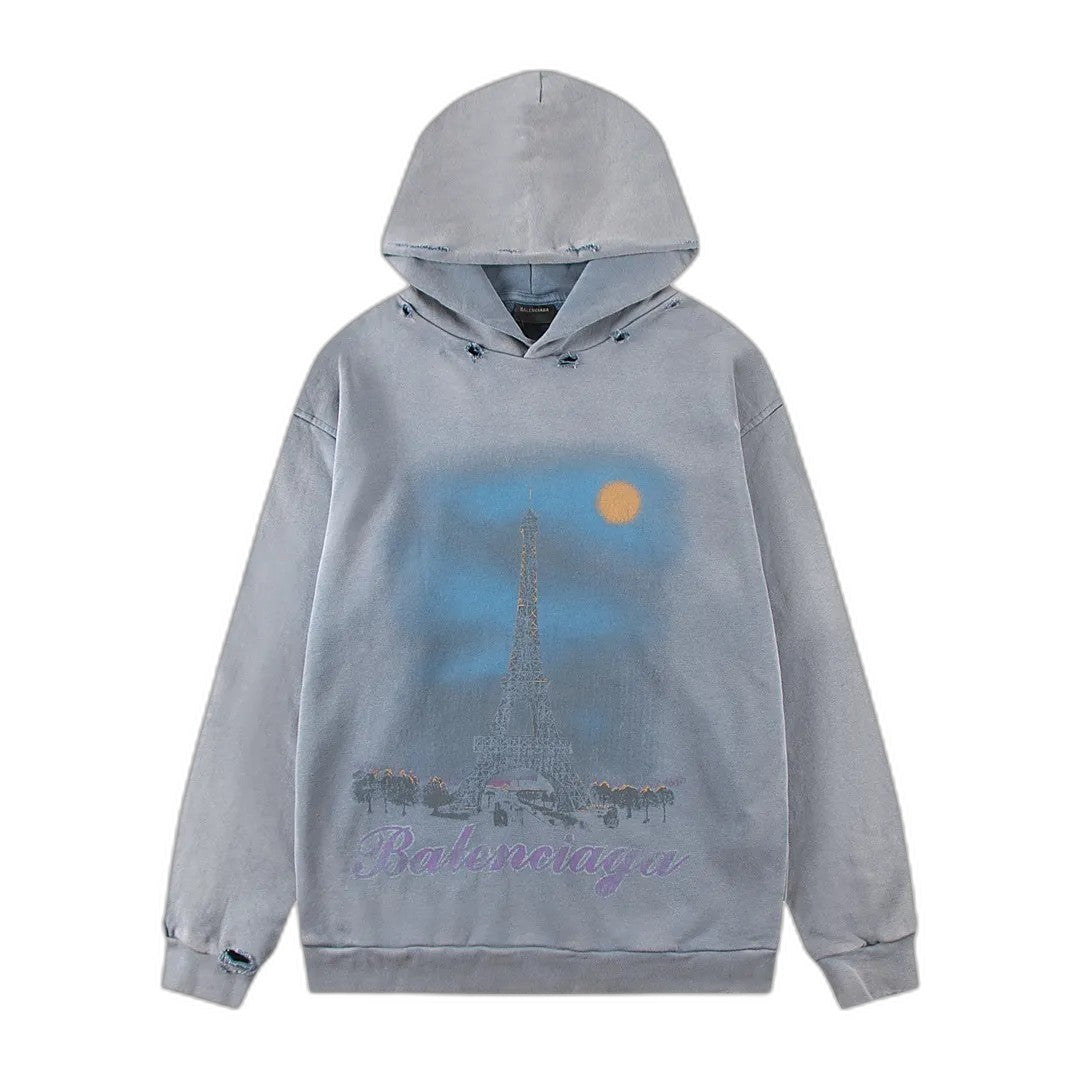 Balenciaga Paris Moon Hoodie Oversized in Blue