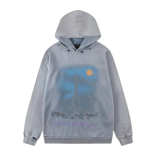 Balenciaga Paris Moon Hoodie Oversized in Blue