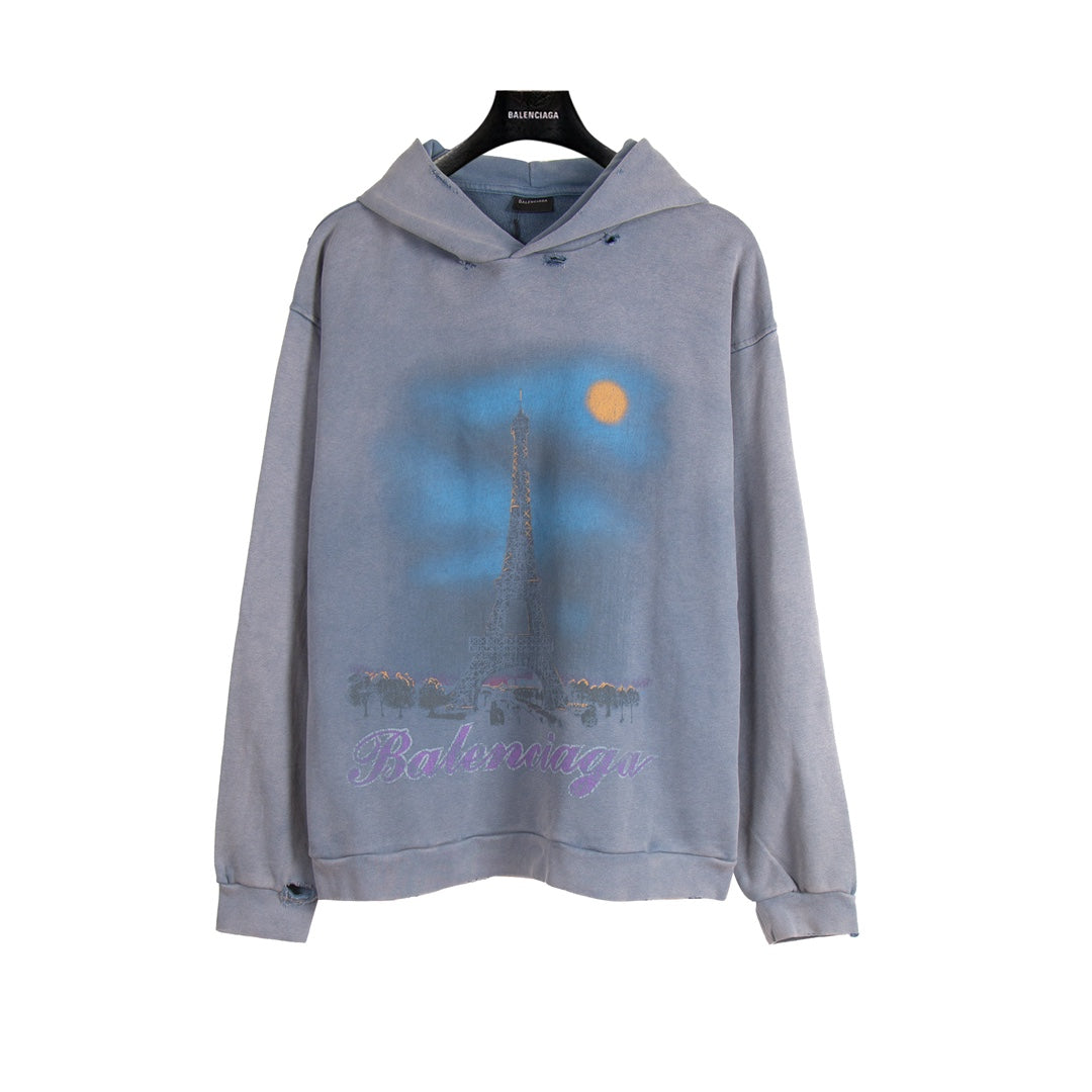 Balenciaga Paris Moon Hoodie Oversized in Blue