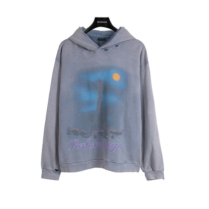 Balenciaga Paris Moon Hoodie Oversized in Blue