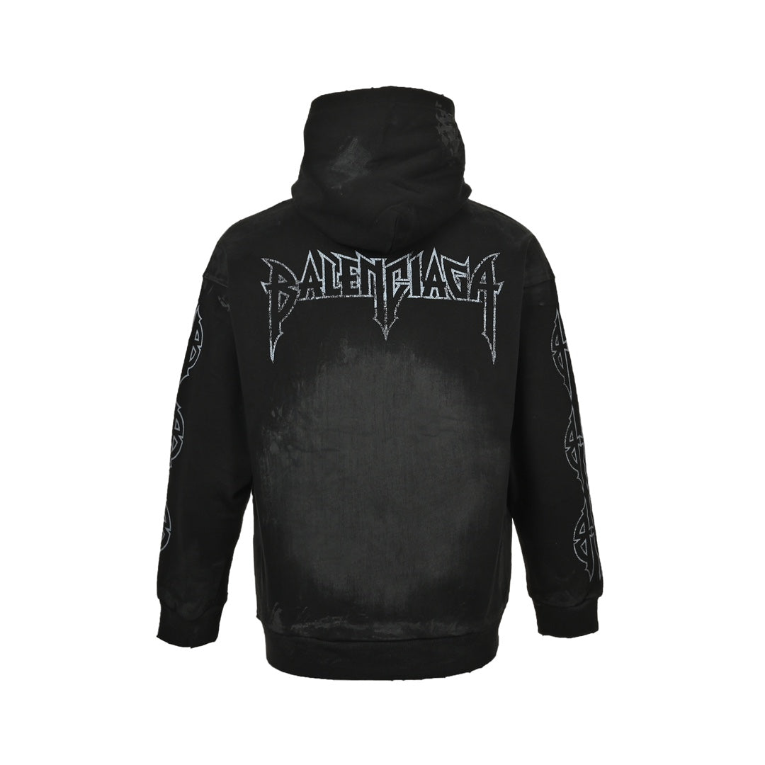Balenciaga Paris Moon No Pocket Hoodie Oversized Faded Black
