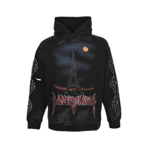 Balenciaga Paris Moon No Pocket Hoodie Oversized Faded Black
