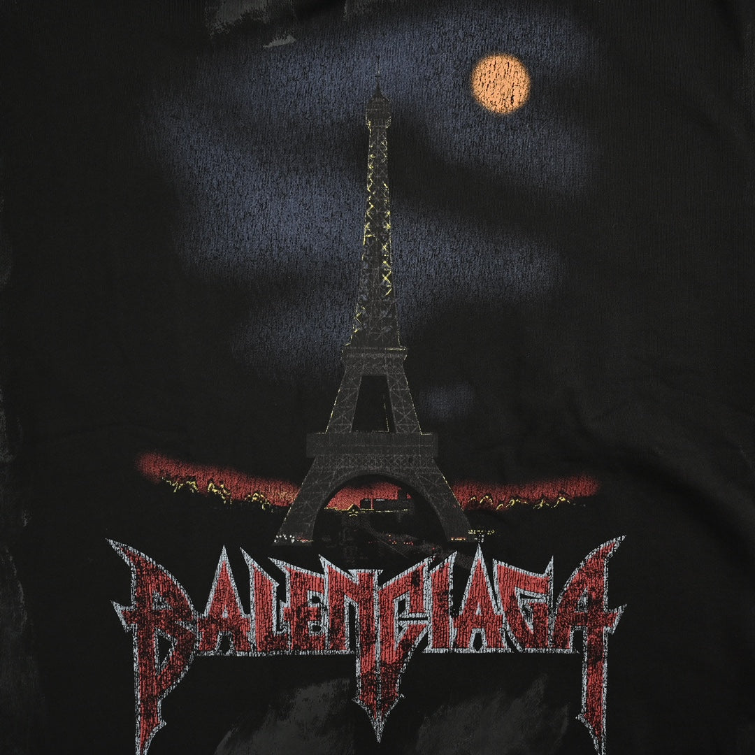 Balenciaga Paris Moon No Pocket Hoodie Oversized Faded Black