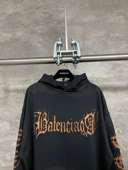 BALENCIAGA MENS Heavy Metal Logo Hoodie "Black"