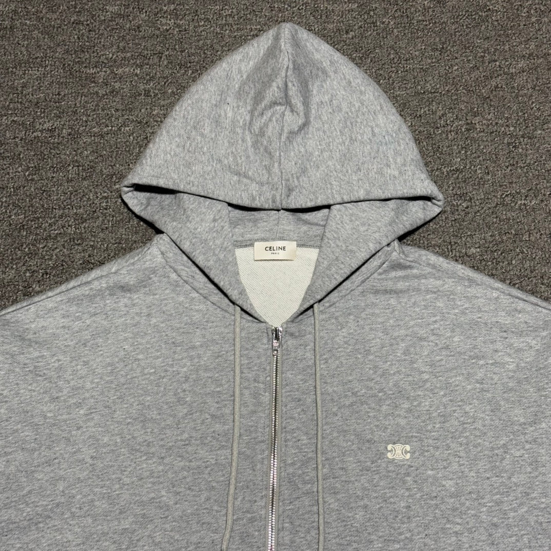 Celine Grey  Triomphe Zip Hoodie