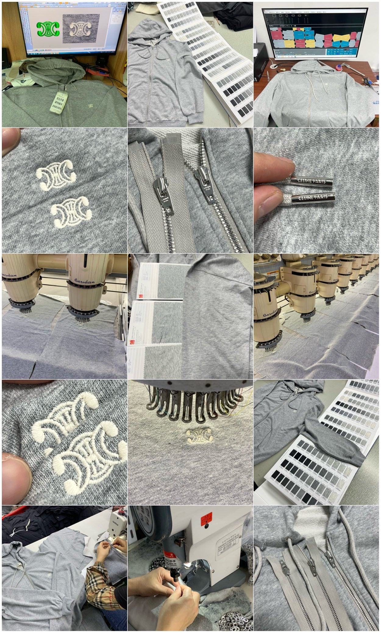 Celine Grey  Triomphe Zip Hoodie