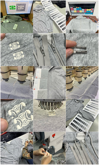 Celine Grey  Triomphe Zip Hoodie