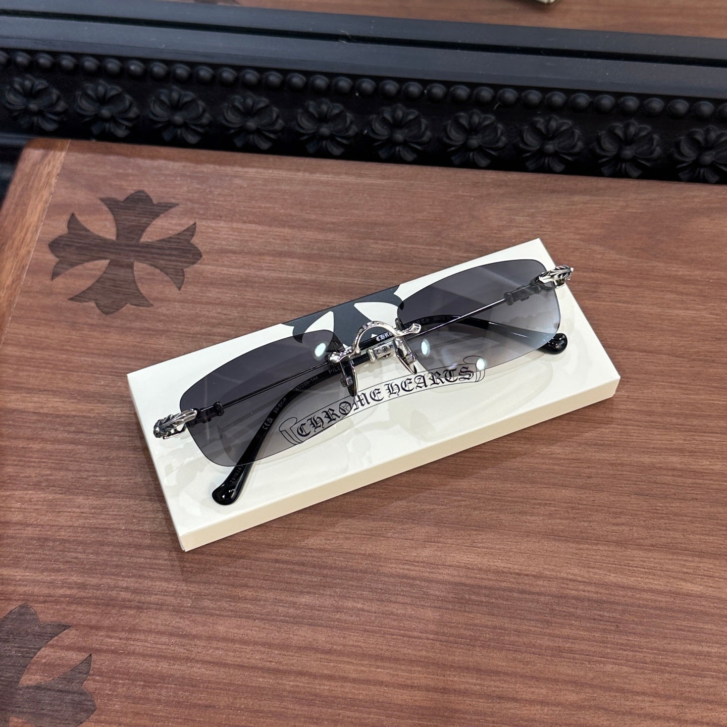 Chrome Hearts eyeglasses frame PILLS III GP-BK-P 55, floral square design, suitable for both men and women