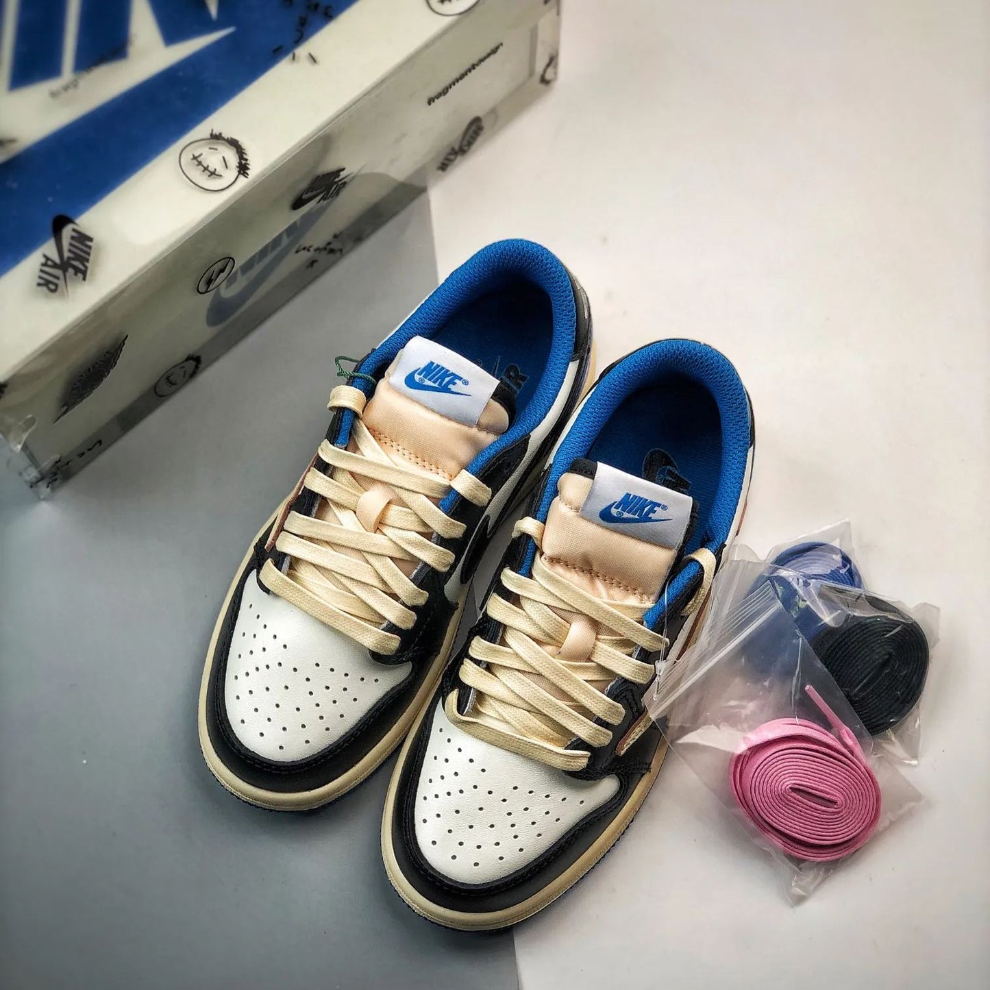 Travis Scott × Fragment × Nike Air Jordan 1 Low OG SP "Military Blue" (Kids)