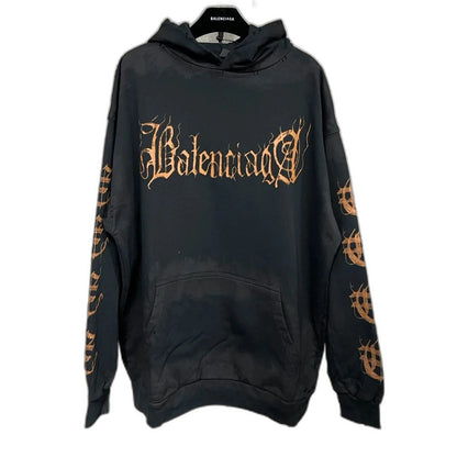 BALENCIAGA MENS Heavy Metal Logo Hoodie "Black"