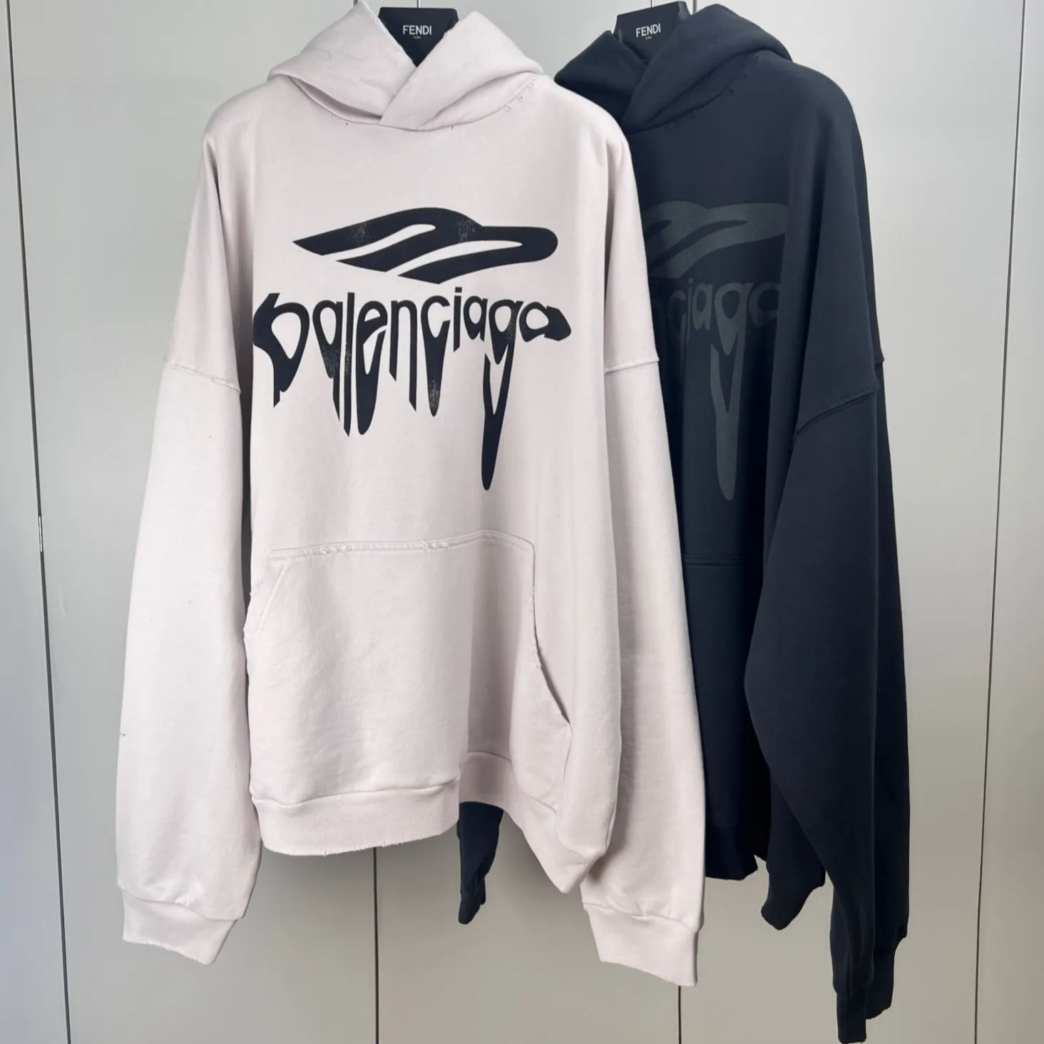 BALENCIAGA Men's 3B Liquified Hoodie Large Fit "Black/Gray"
