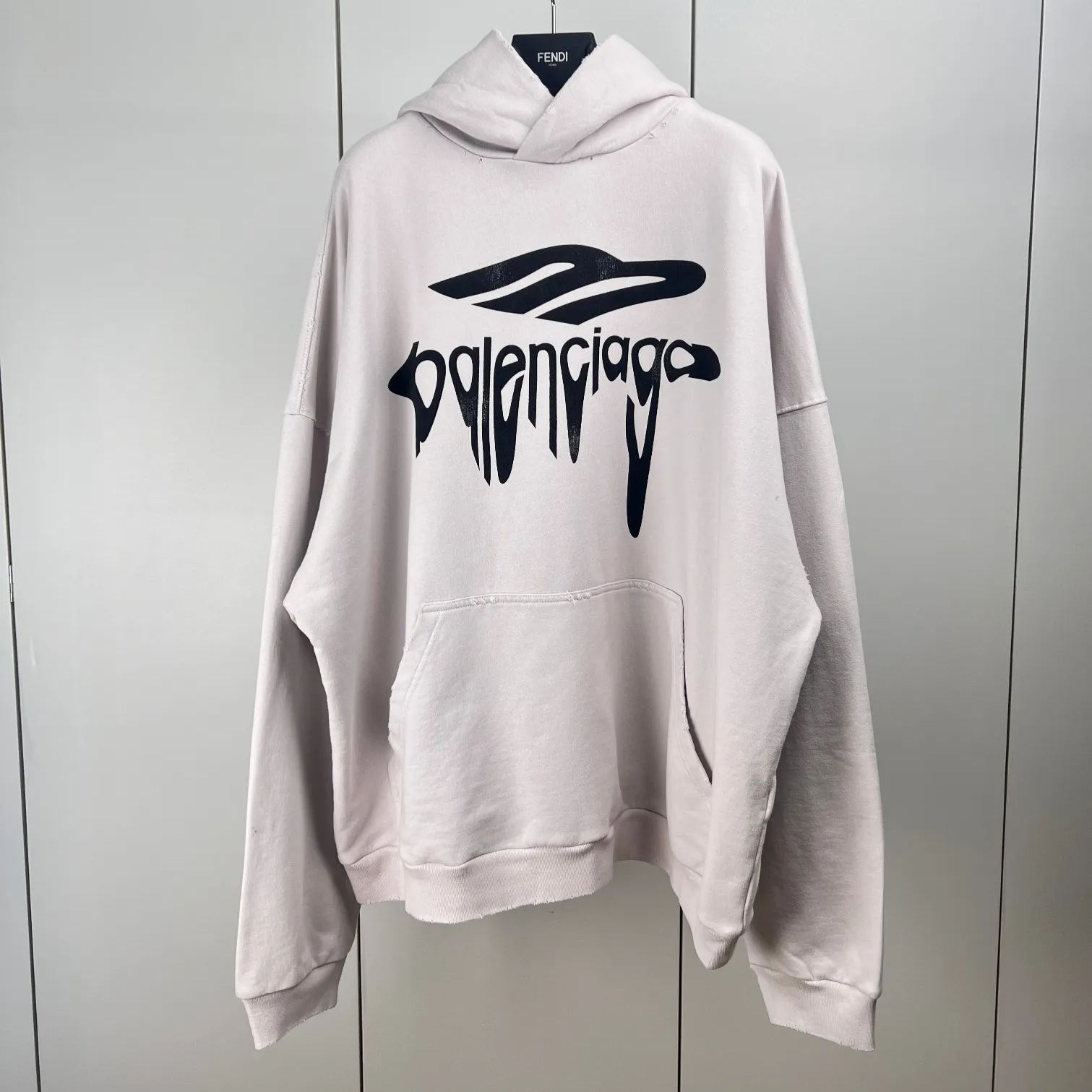 BALENCIAGA Men's 3B Liquified Hoodie Large Fit "Black/Gray"
