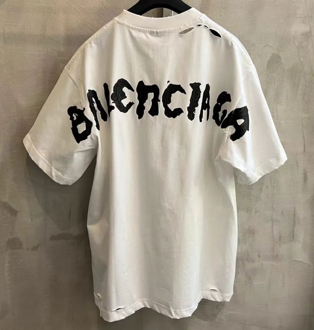Balenciaga Logo Print Distressed Oversized T-Shirt